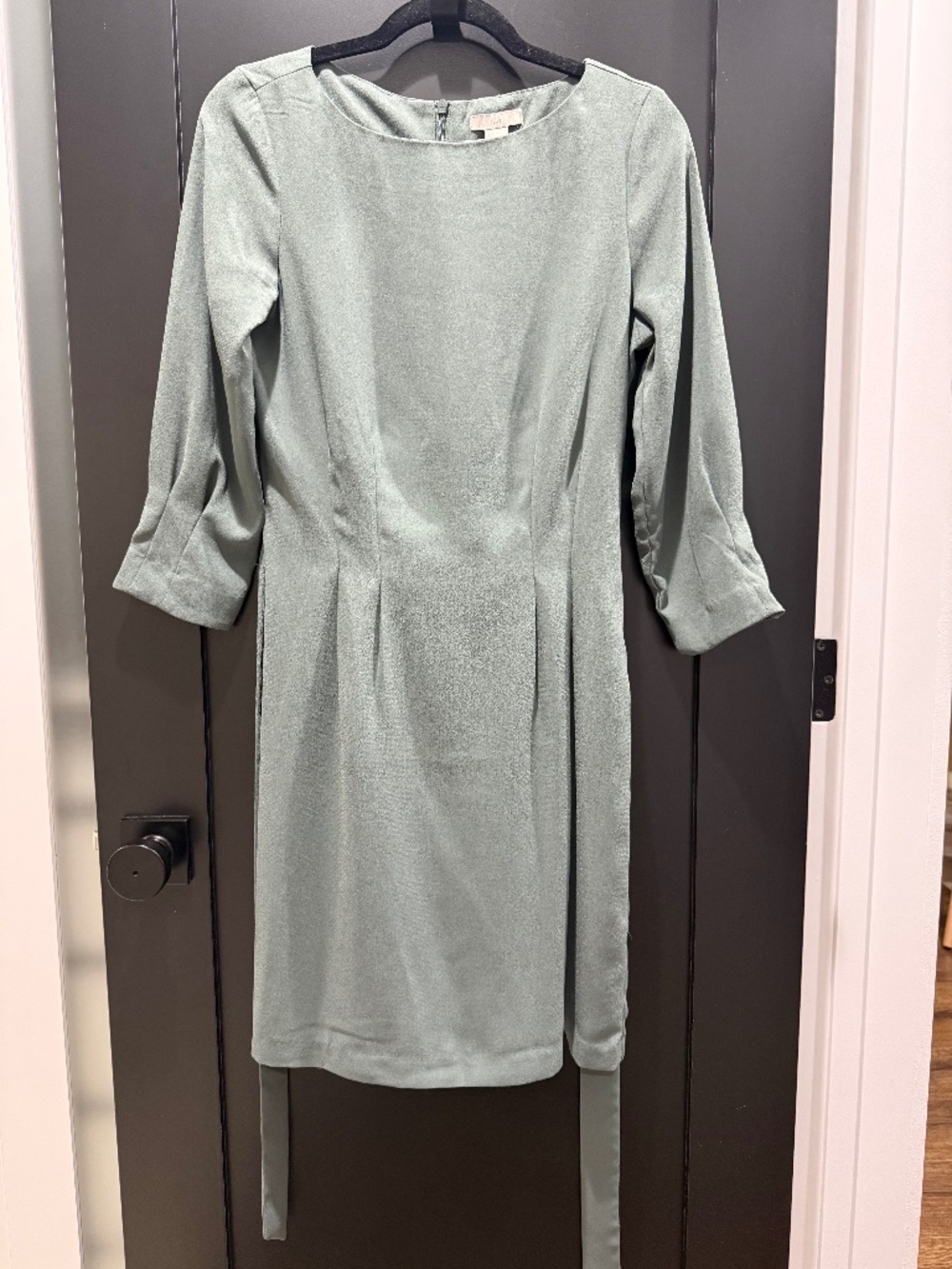 H&M Blue/Green Belted Sheath Dress with 3/4 Sleeves S